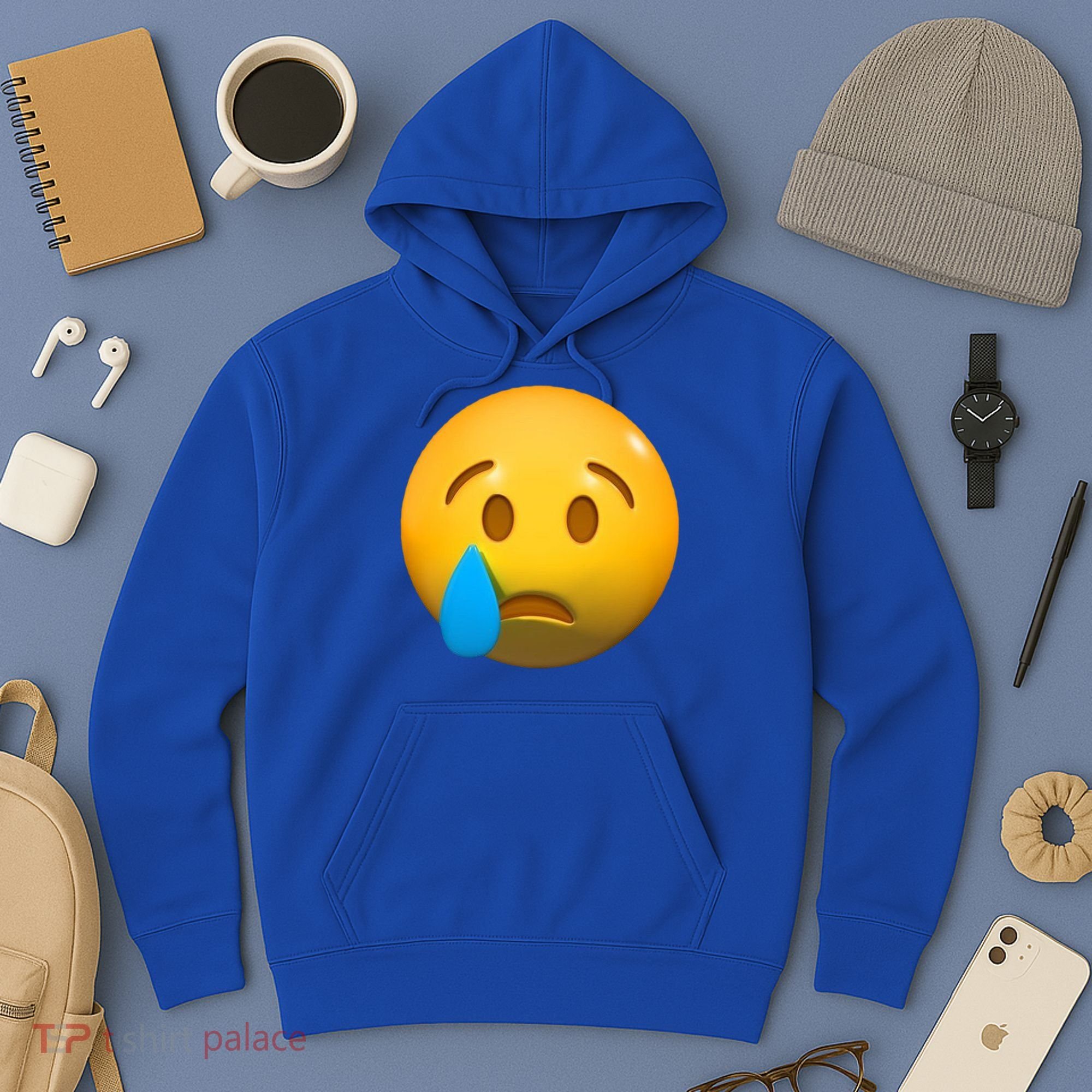 Sad Face Emoji Crying Tear Drop Hoodie