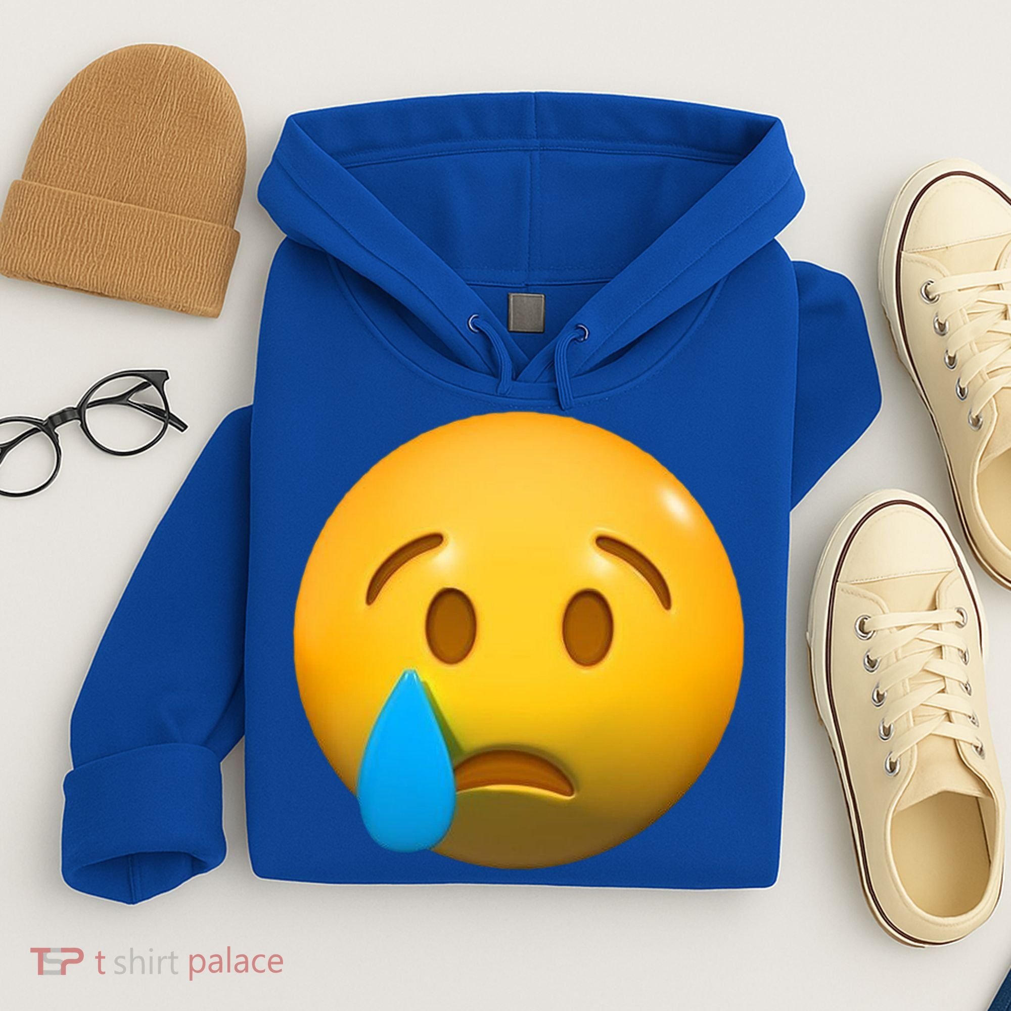 Sad Face Emoji Crying Tear Drop Hoodie