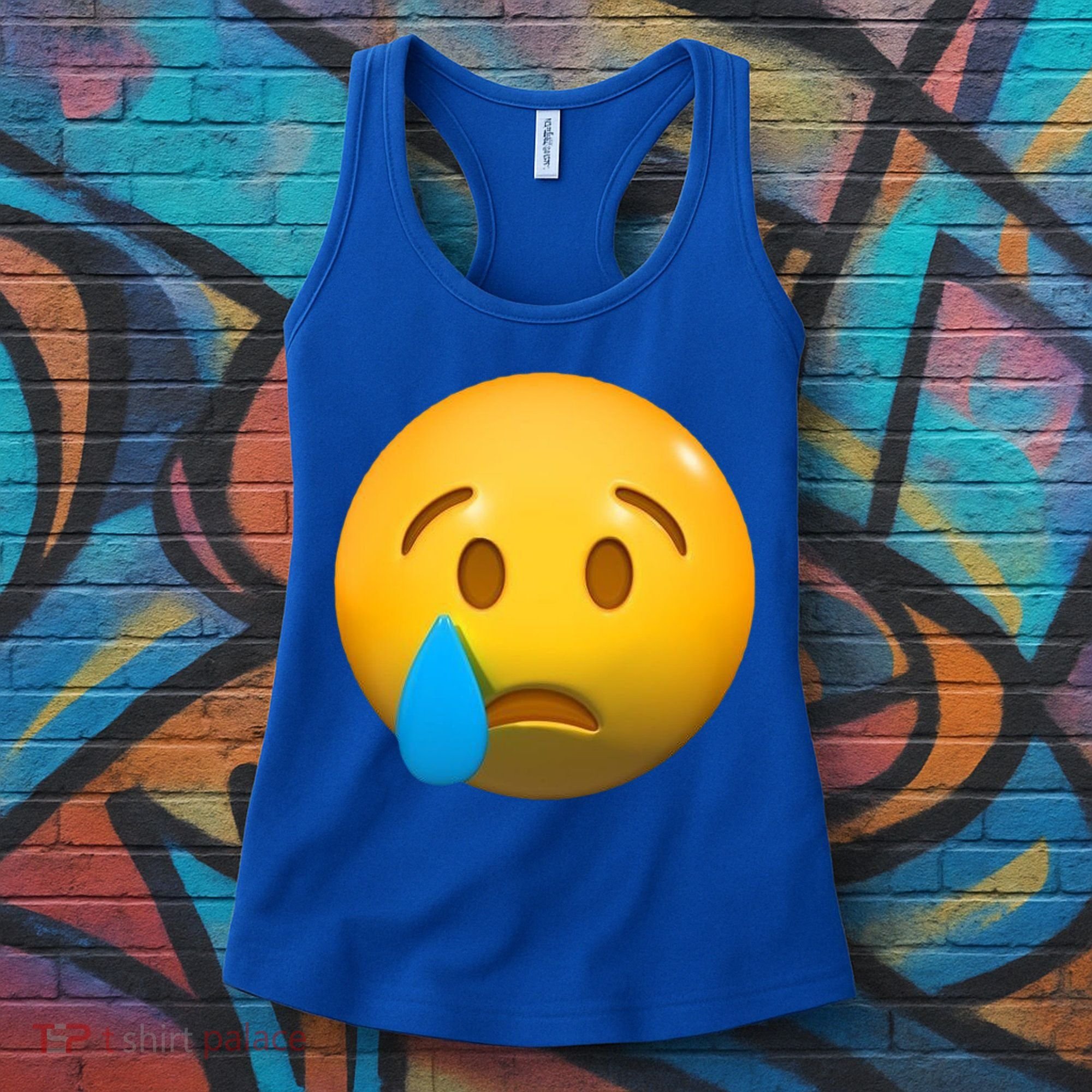 Sad Face Emoji Crying Tear Drop Women's Tank Top