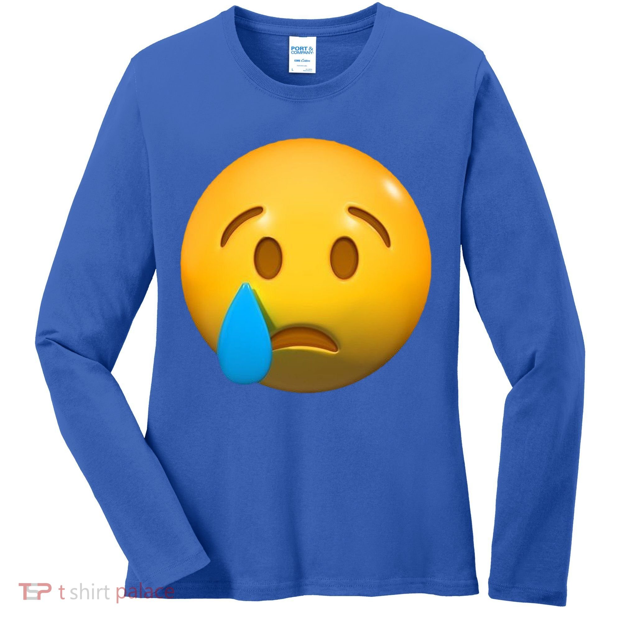 Sad Face Emoji Crying Tear Drop Women's Long Sleeve Shirt