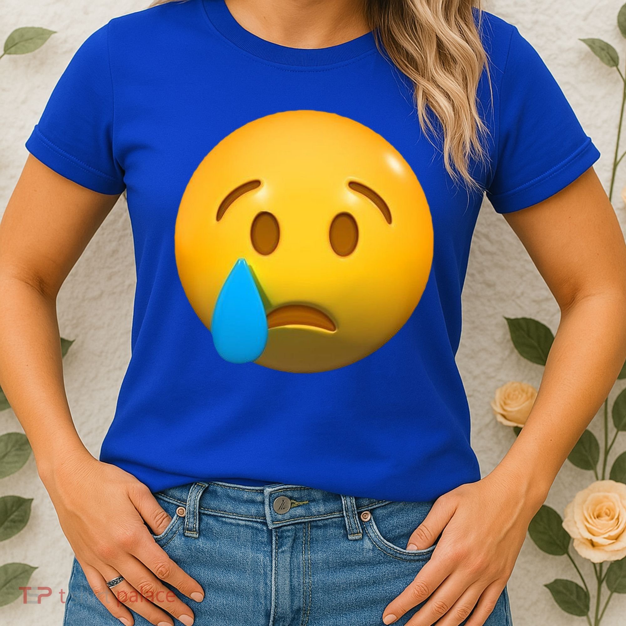 Sad Face Emoji Crying Tear Drop Women's T-Shirt