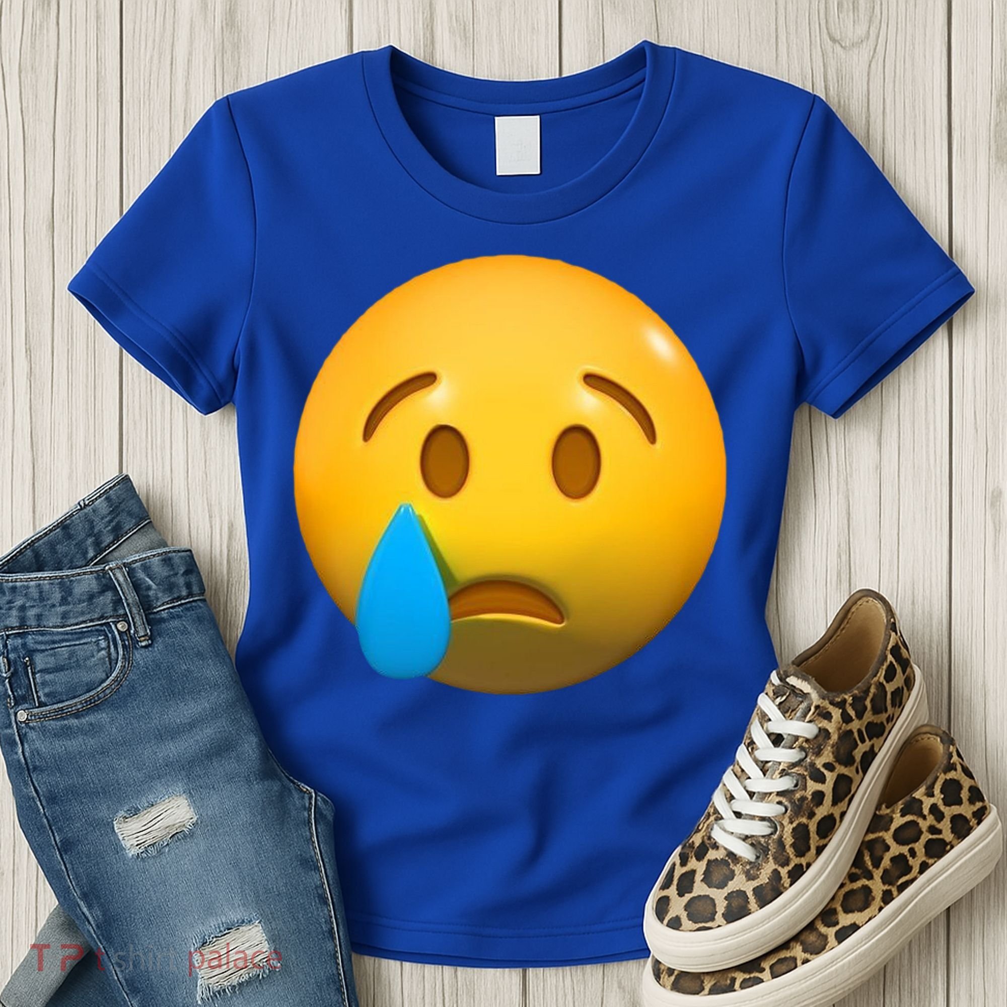 Sad Face Emoji Crying Tear Drop Women's T-Shirt