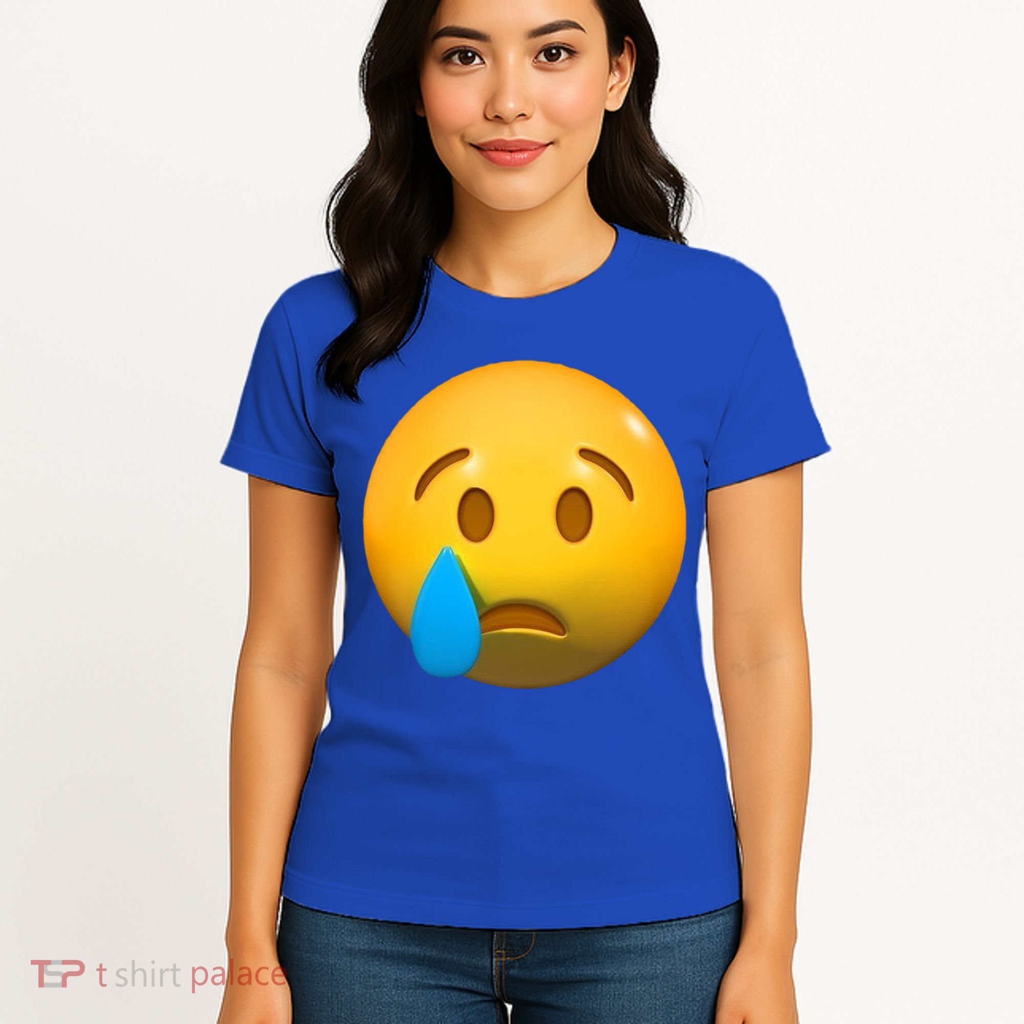 Sad Face Emoji Crying Tear Drop Women's T-Shirt