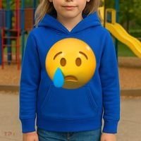 Sad Face Emoji Crying Tear Drop Kids Hoodie thumb 3