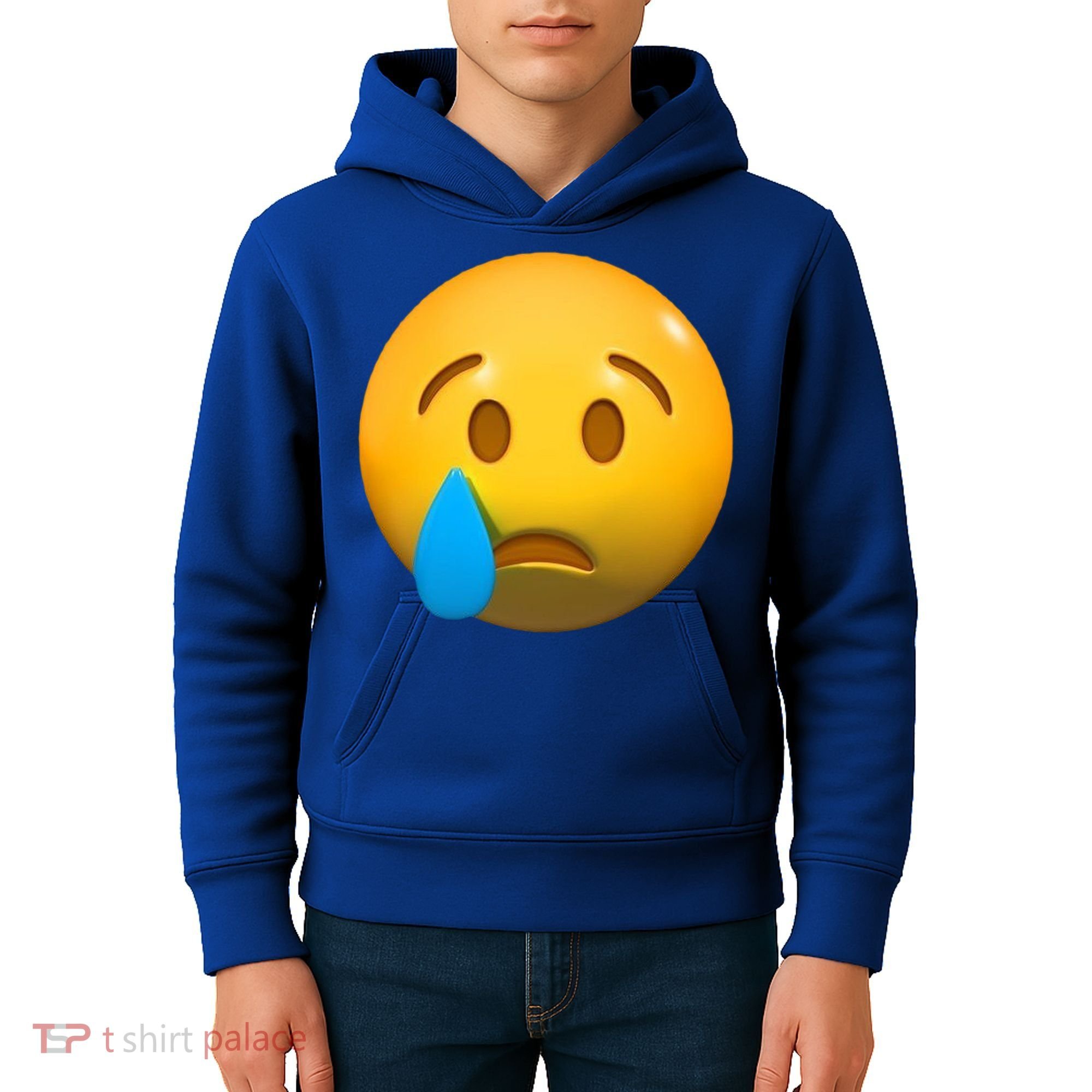 Sad Face Emoji Crying Tear Drop Kids Hoodie