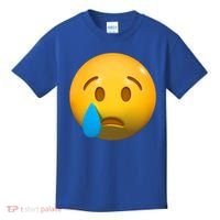 Sad Face Emoji Crying Tear Drop Kids T-Shirt thumb 0