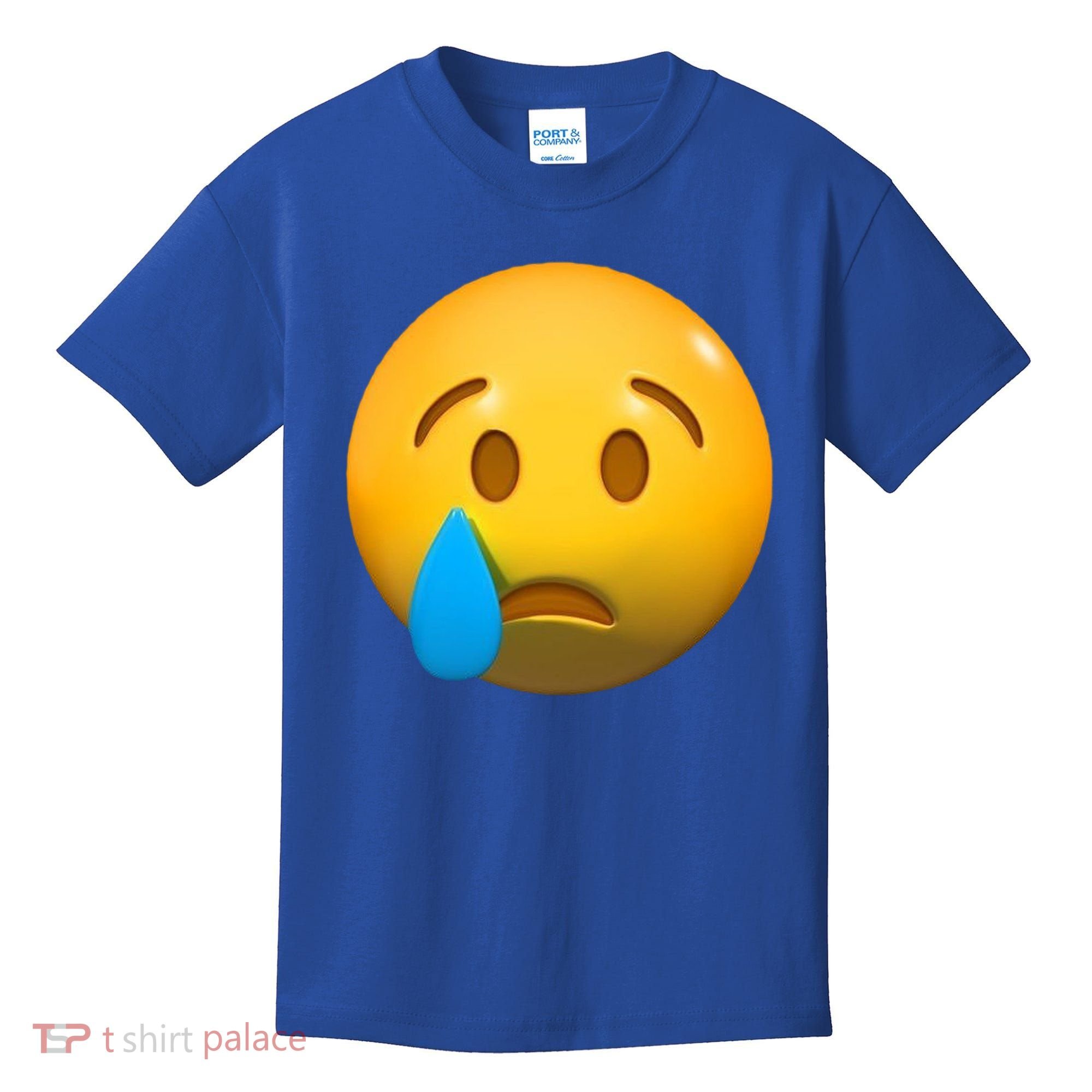 Sad Face Emoji Crying Tear Drop Kids T-Shirt