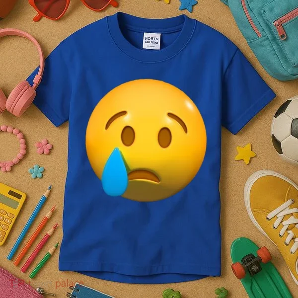 Sad Face Emoji Crying Tear Drop Kids T-Shirt