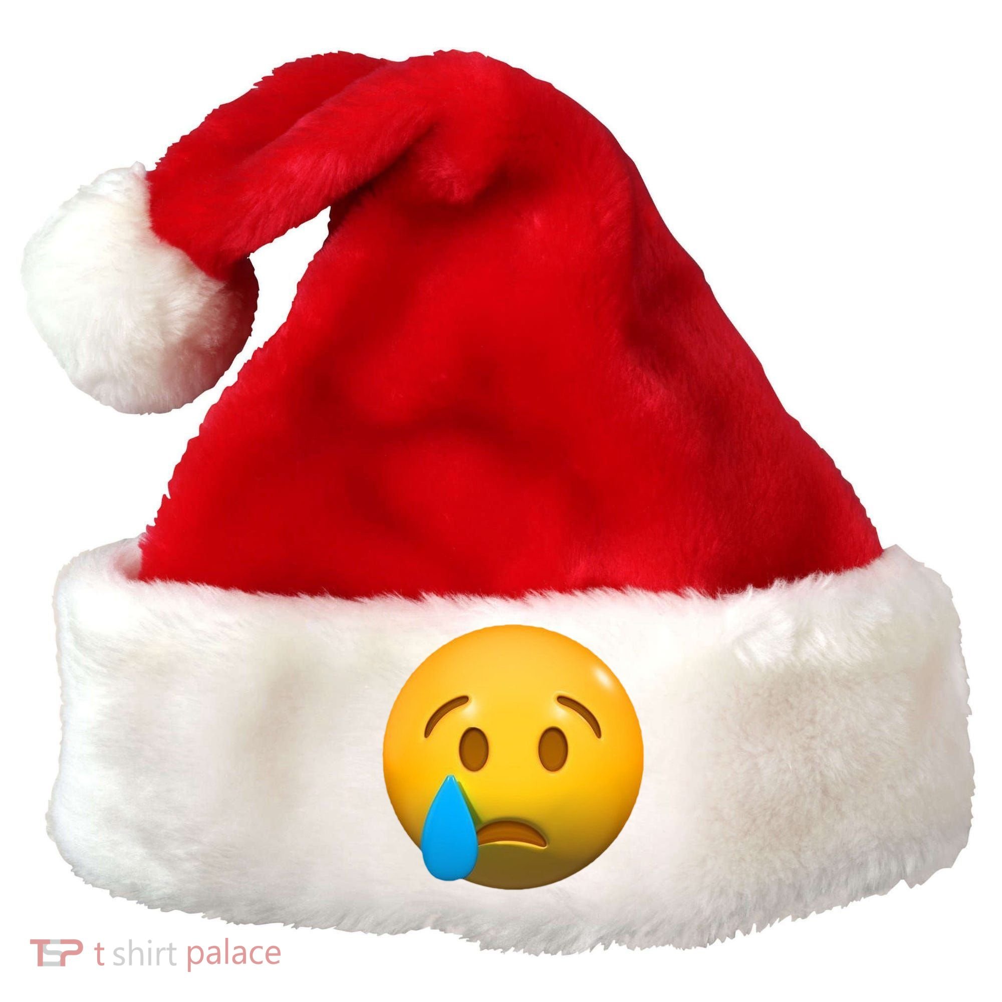 Sad Face Emoji Crying Tear Drop Santa Hat
