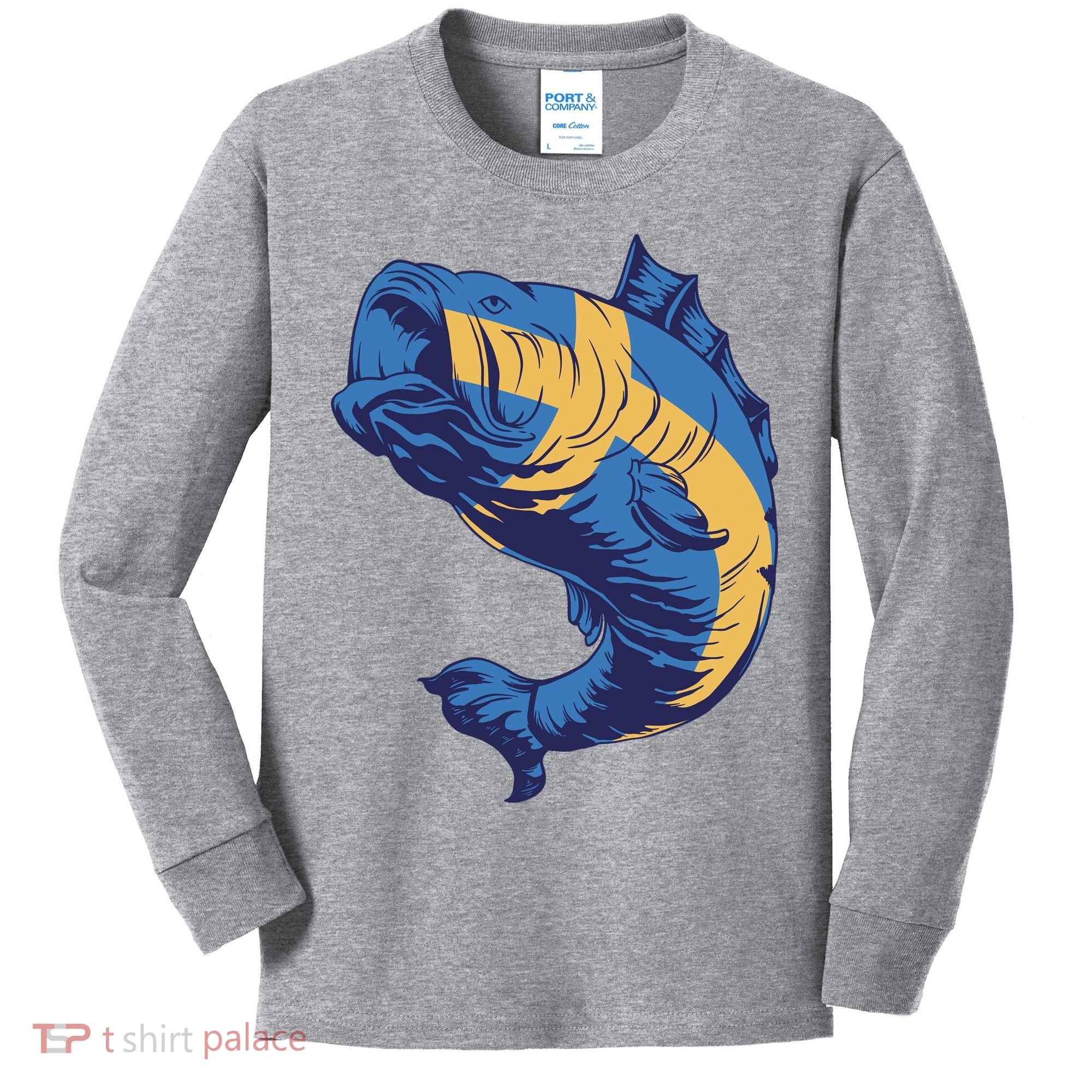 Swedish Flag Fish Kids Long Sleeve Shirt