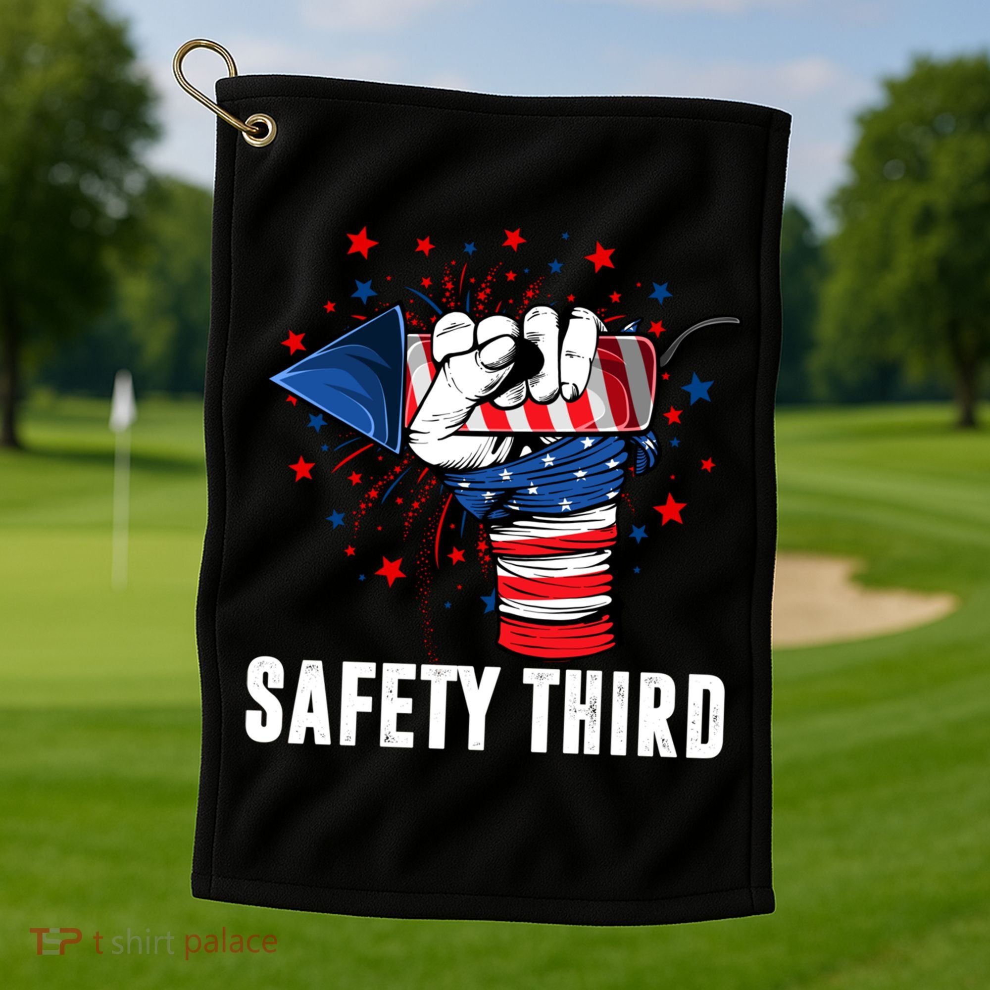 Sarcastic Fireworks Firecrackers 4th Of July Safety Third Gift Golf Towel