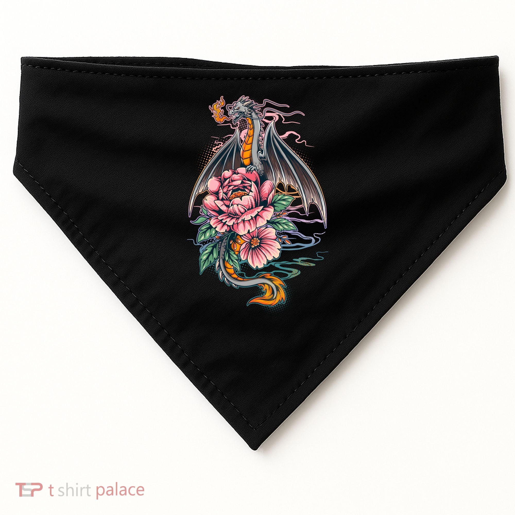 Springtime Floral Fire Dragon USA-Made Doggie Bandana
