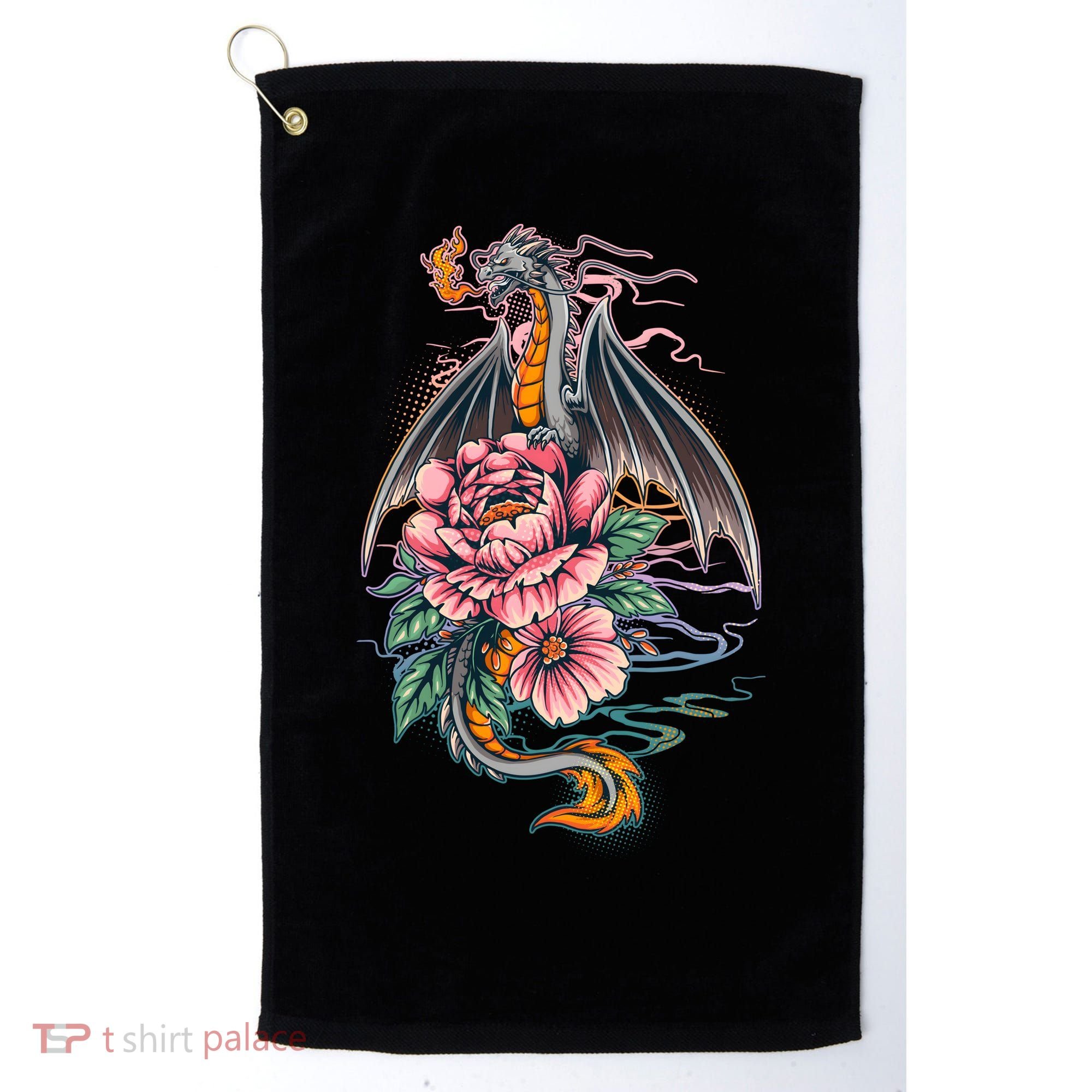 Springtime Floral Fire Dragon Golf Towel