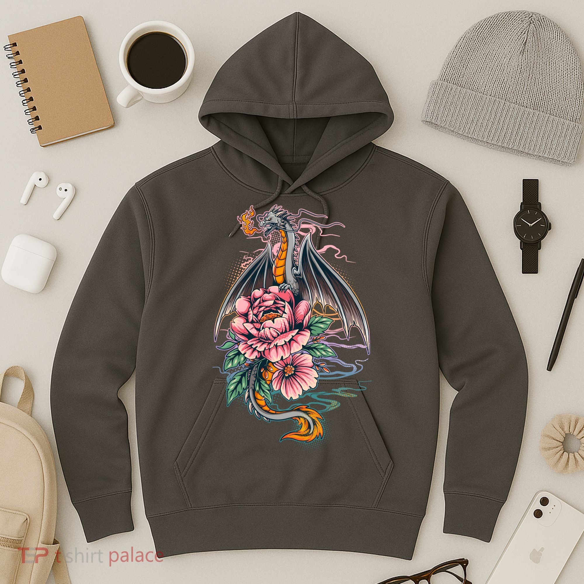 Springtime Floral Fire Dragon Hoodie
