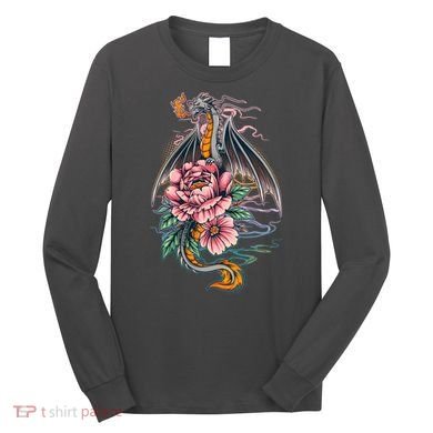 Springtime Floral Fire Dragon Long Sleeve Shirt
