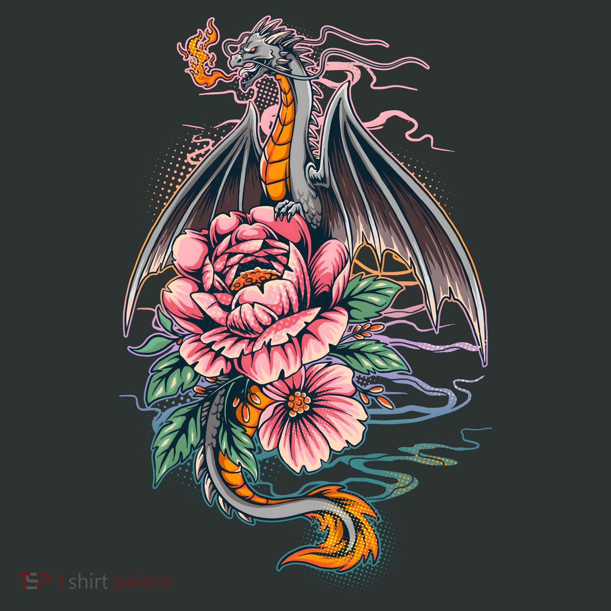 Springtime Floral Fire Dragon Long Sleeve Shirt