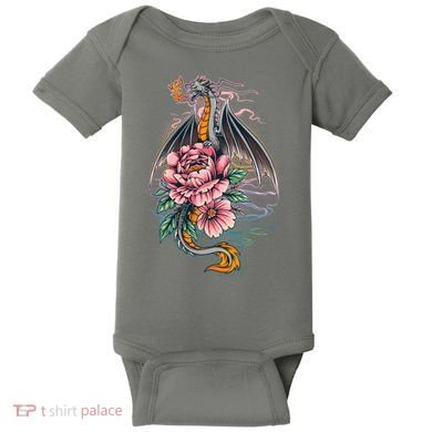 Springtime Floral Fire Dragon Baby Bodysuit