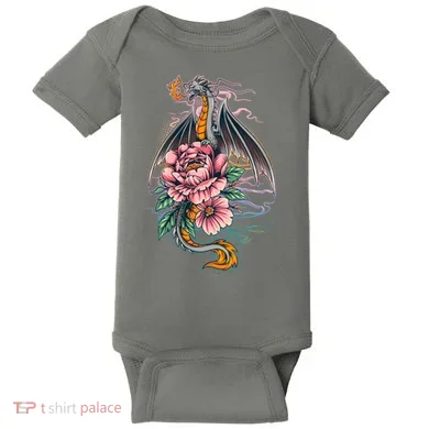 Springtime Floral Fire Dragon Baby Bodysuit