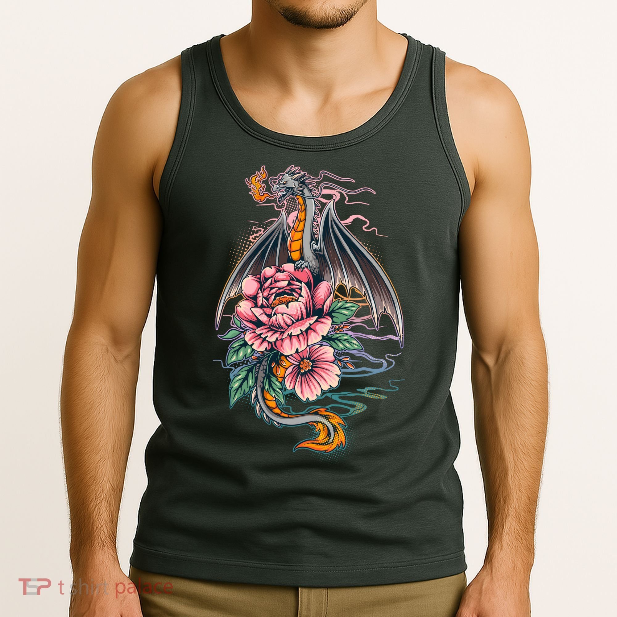 Springtime Floral Fire Dragon Tank Top