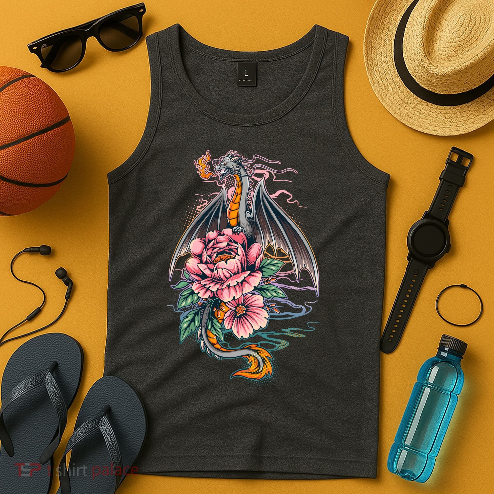 Springtime Floral Fire Dragon Tank Top