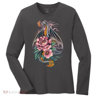 Springtime Floral Fire Dragon Women's Long Sleeve Shirt