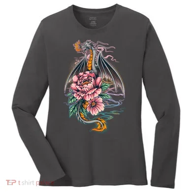 Springtime Floral Fire Dragon Women's Long Sleeve Shirt