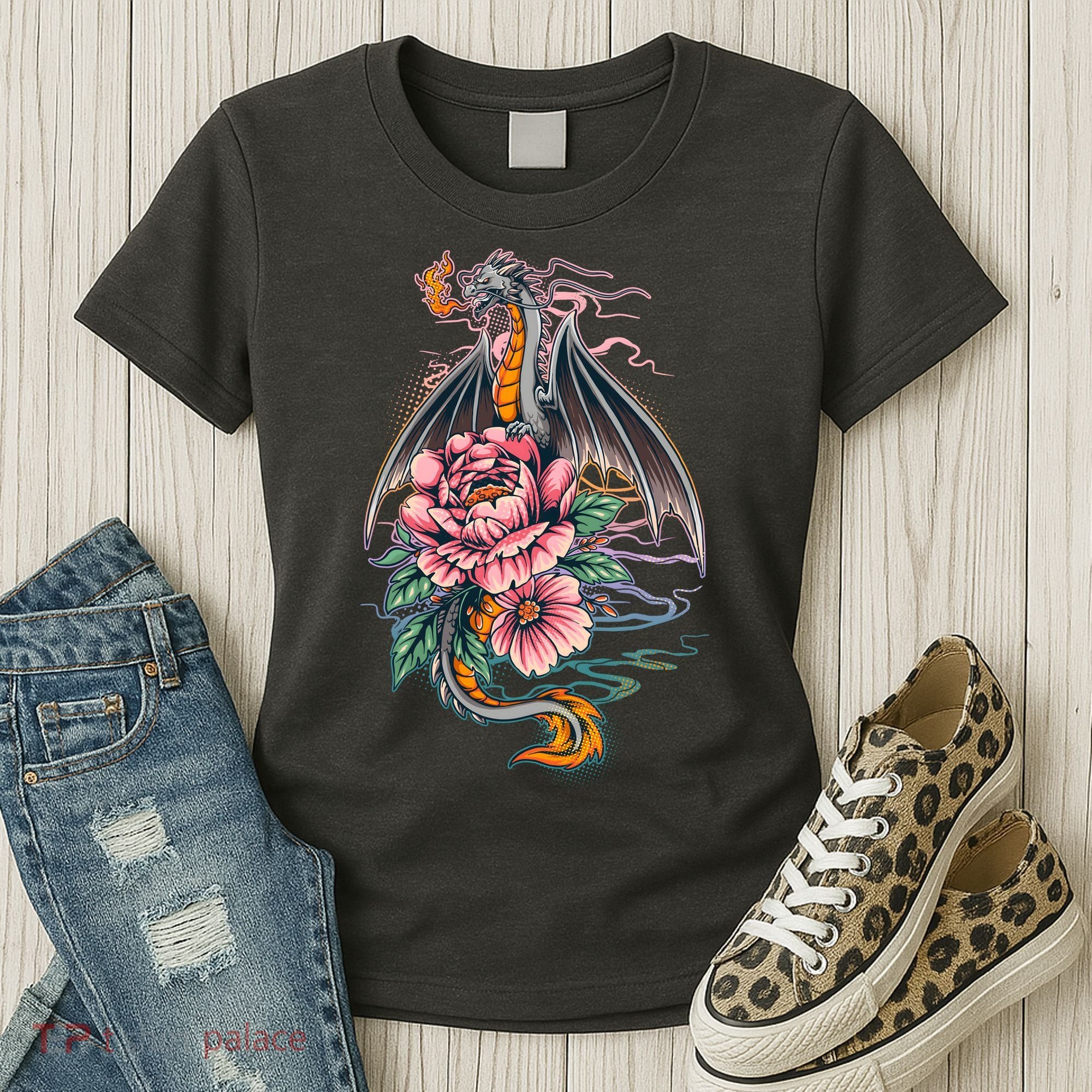Springtime Floral Fire Dragon Women's T-Shirt