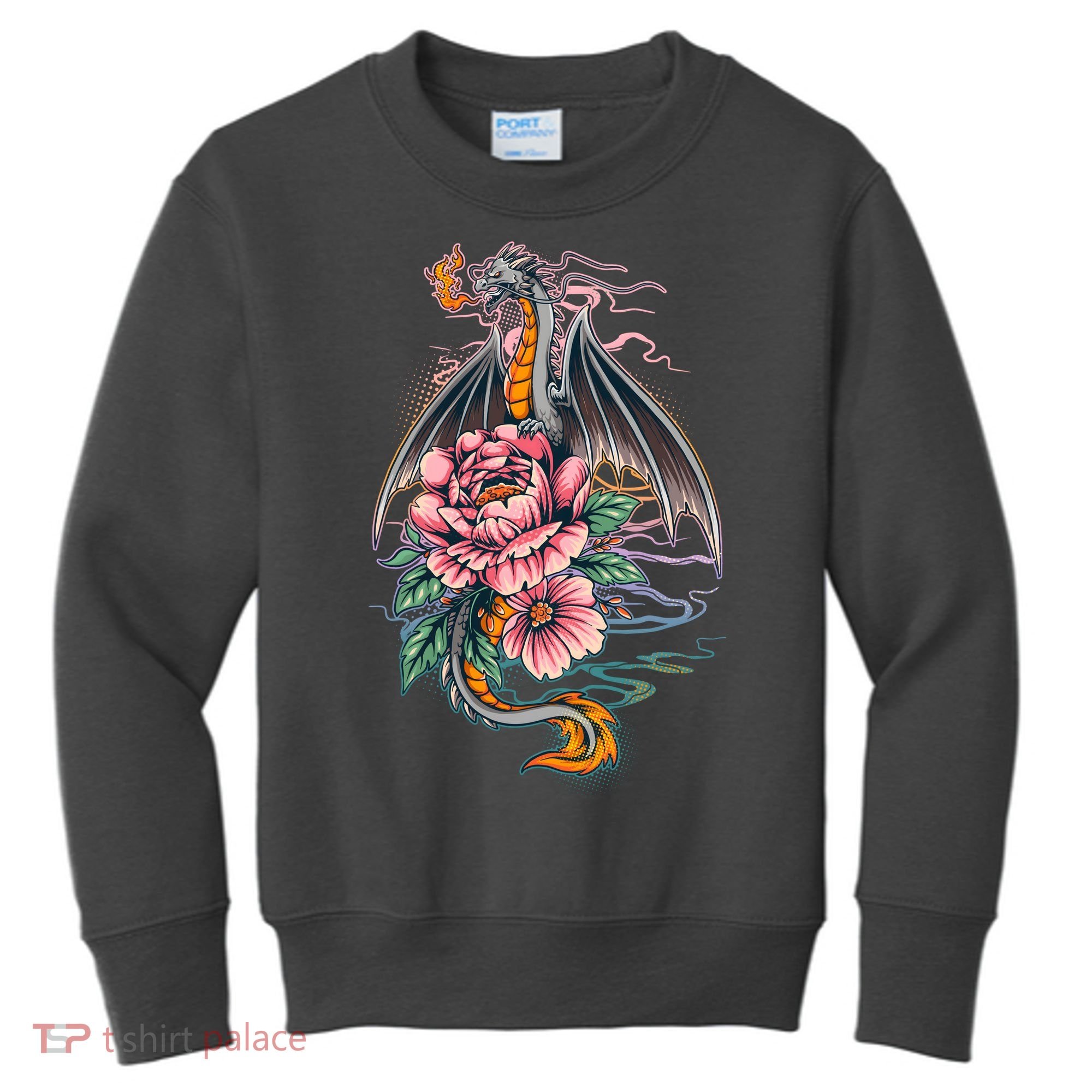 Springtime Floral Fire Dragon Kids Sweatshirt