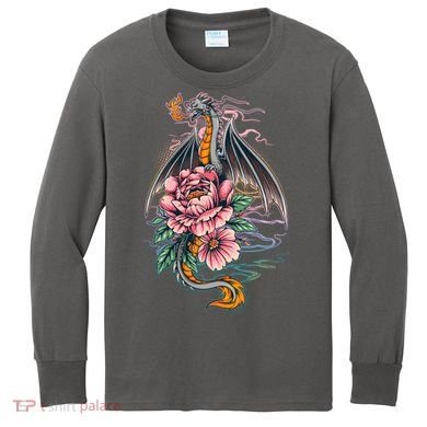 Springtime Floral Fire Dragon Kids Long Sleeve Shirt