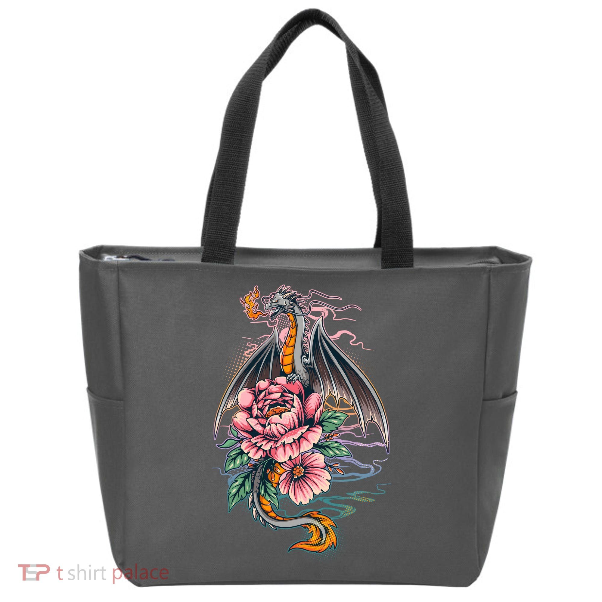 Springtime Floral Fire Dragon Tote Bag