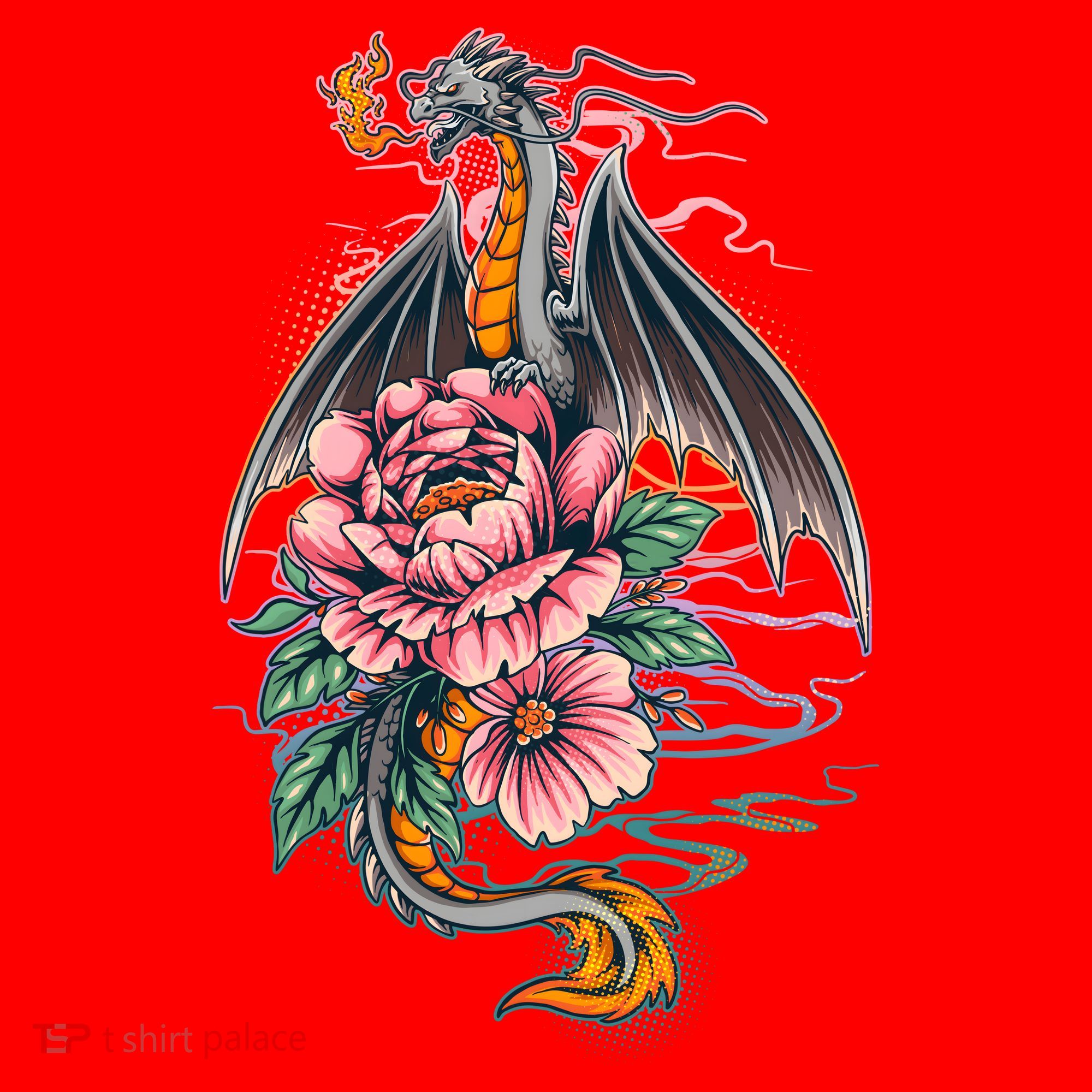Springtime Floral Fire Dragon Santa Hat