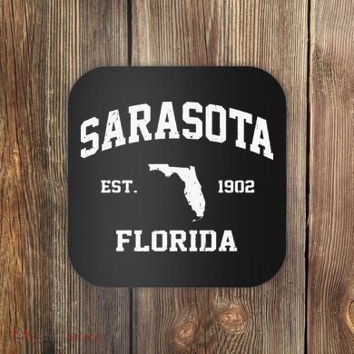 Sarasota Florida FL Vintage State Athletic Style Coaster