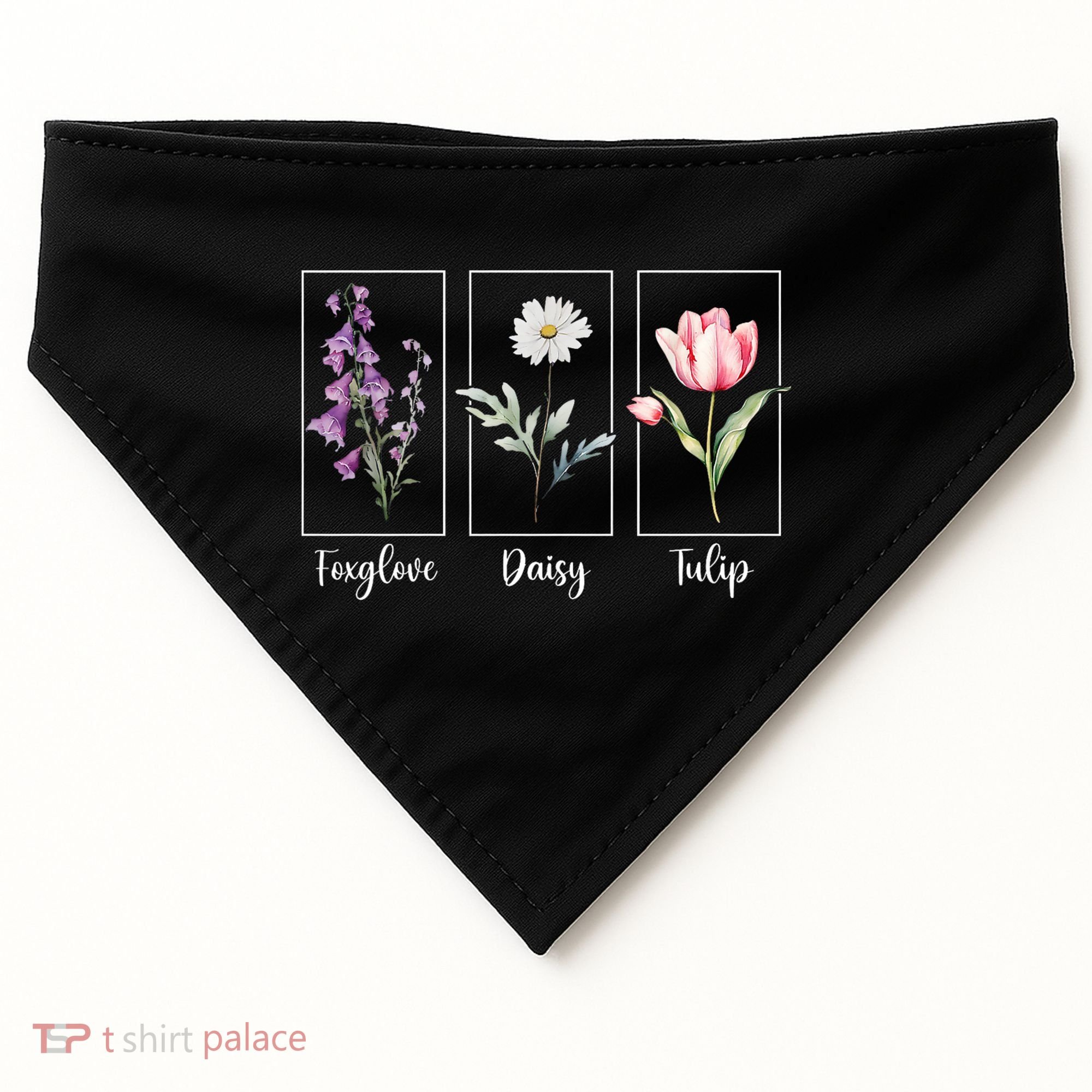 Subtle Floral Foxglove Daisy Tulip Flowers Women USA-Made Doggie Bandana