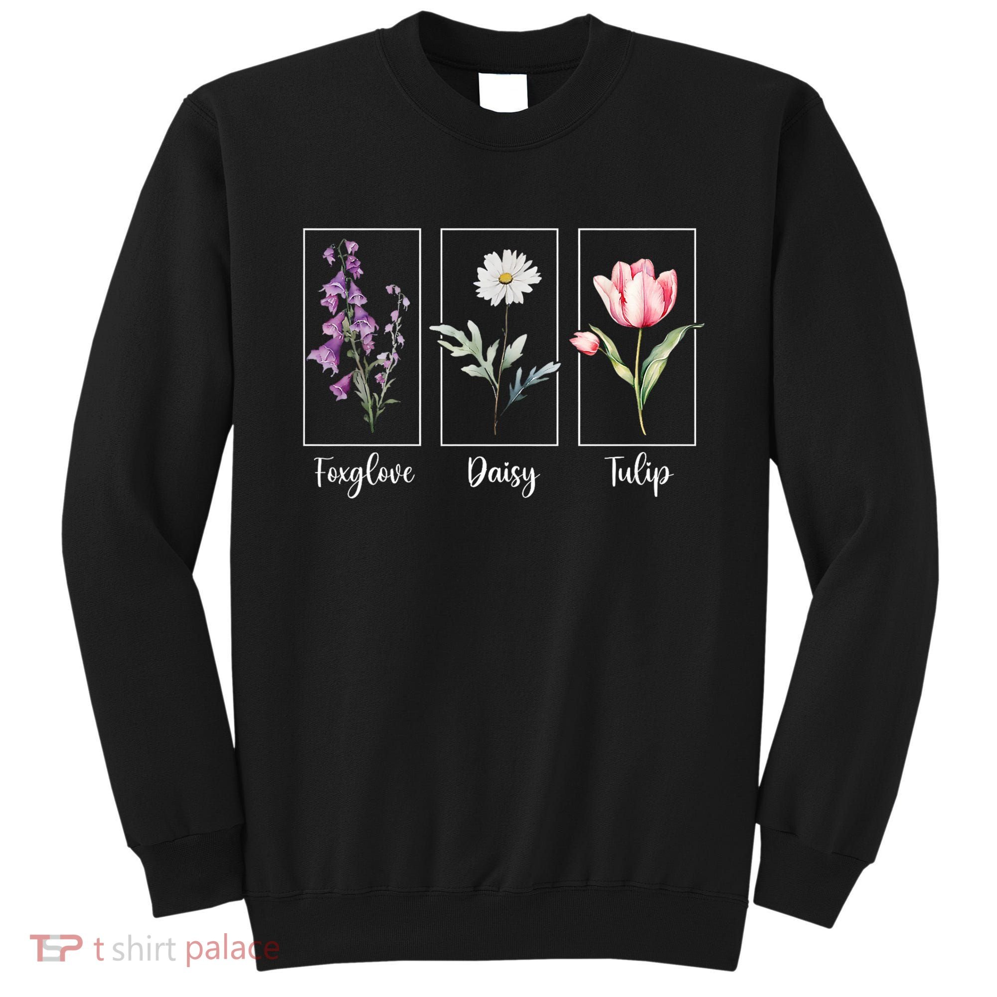 Subtle Floral Foxglove Daisy Tulip Flowers Women Sweatshirt