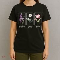 Subtle Floral Foxglove Daisy Tulip Flowers Women T-Shirt thumb 4
