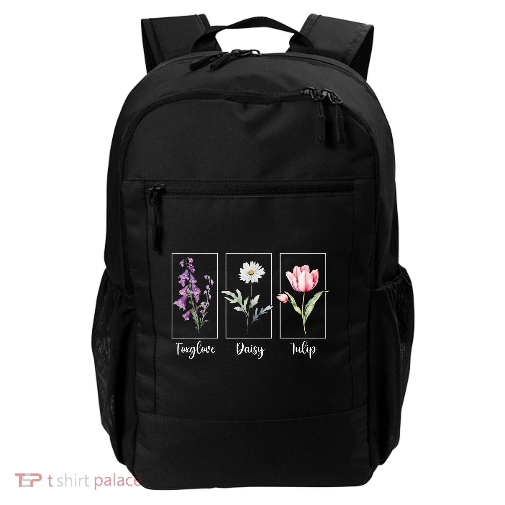 Subtle Floral Foxglove Daisy Tulip Flowers Women Backpack