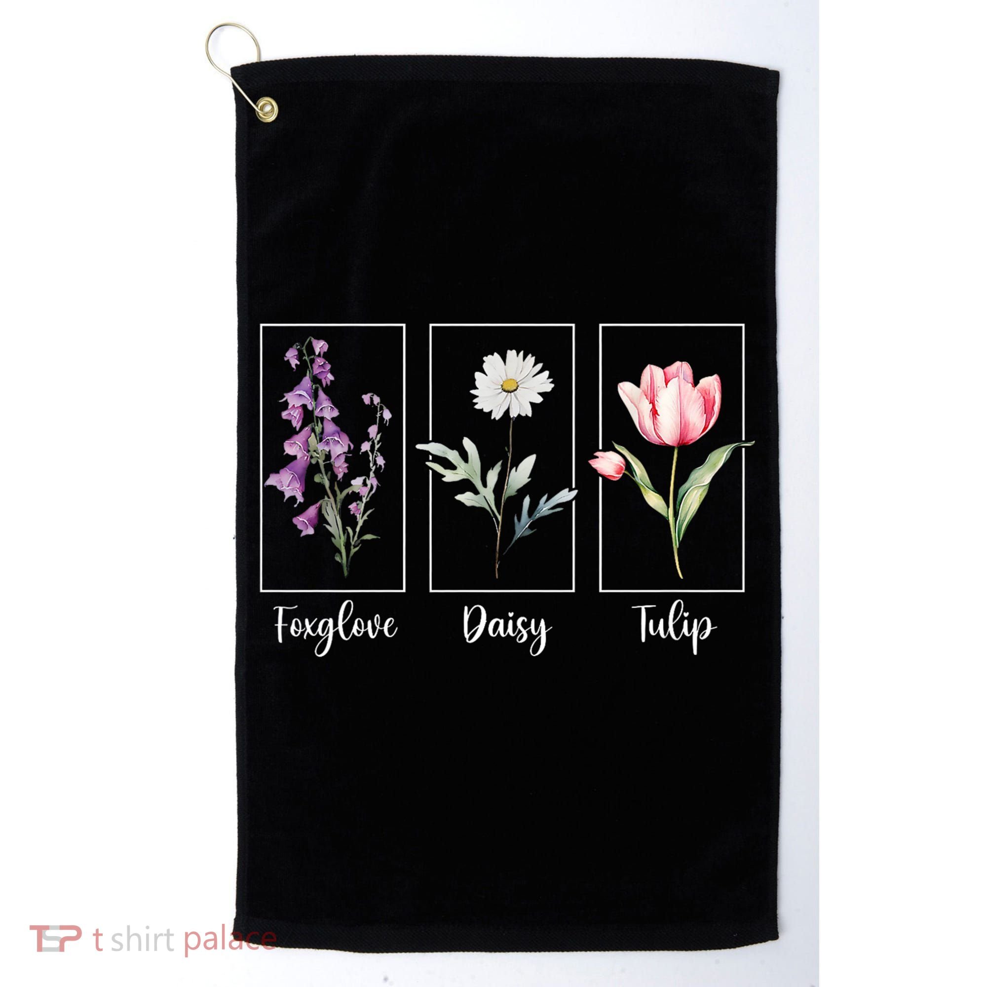 Subtle Floral Foxglove Daisy Tulip Flowers Women Golf Towel