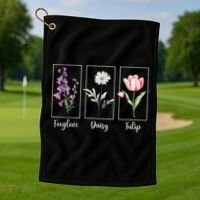 Subtle Floral Foxglove Daisy Tulip Flowers Women Golf Towel thumb 1
