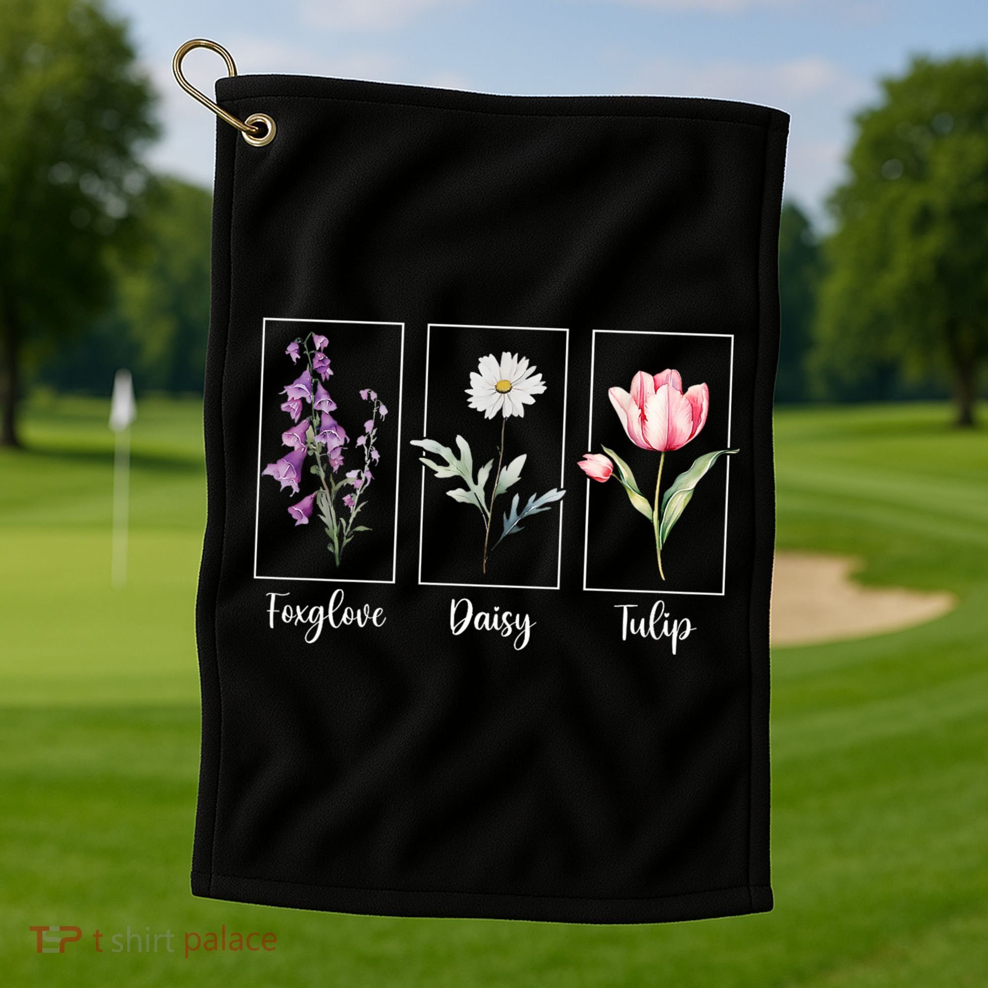 Subtle Floral Foxglove Daisy Tulip Flowers Women Golf Towel