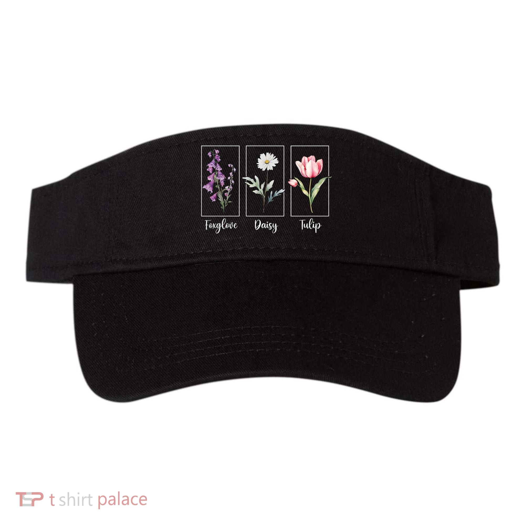 Subtle Floral Foxglove Daisy Tulip Flowers Women Visor