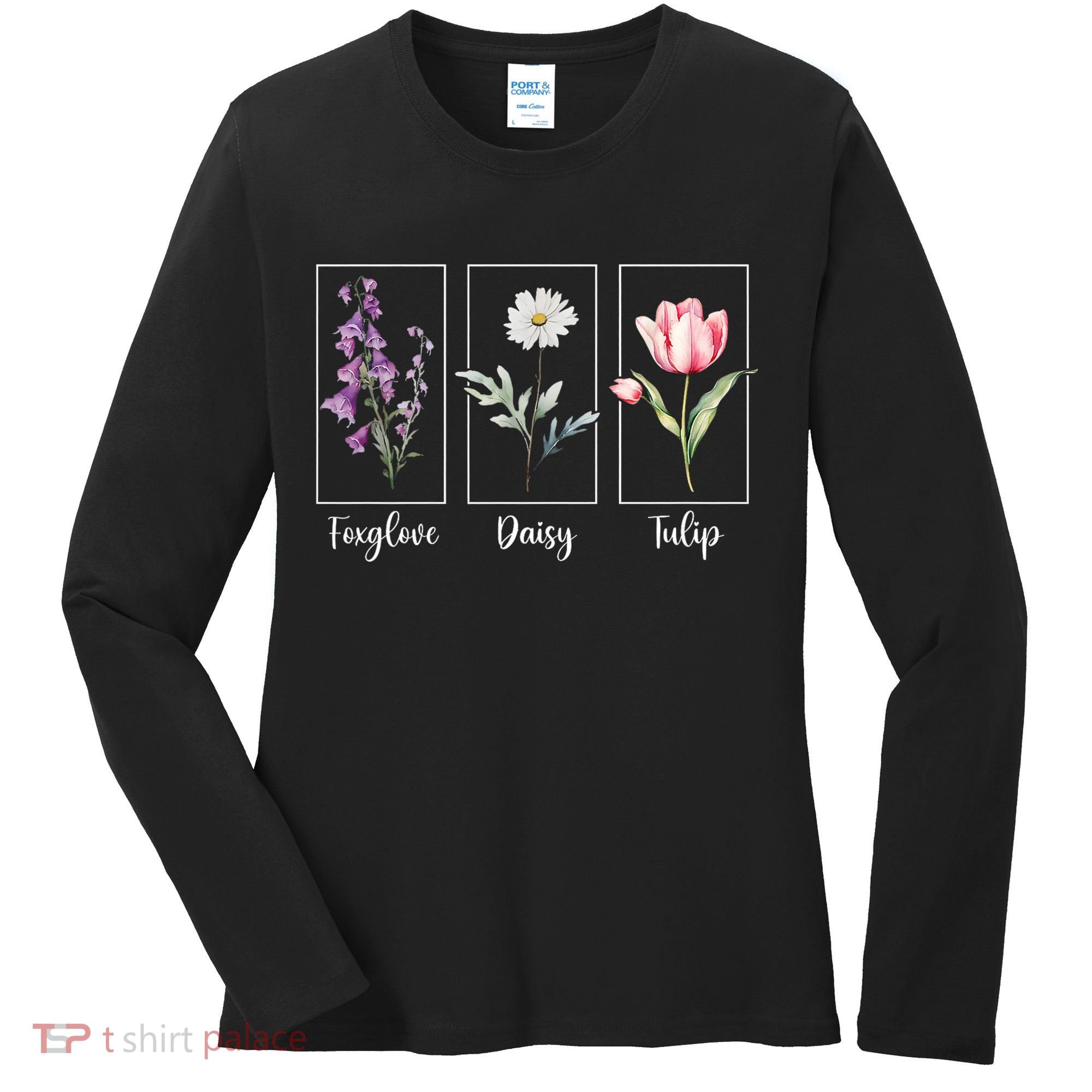 Subtle Floral Foxglove Daisy Tulip Flowers Women Women's Long Sleeve Shirt