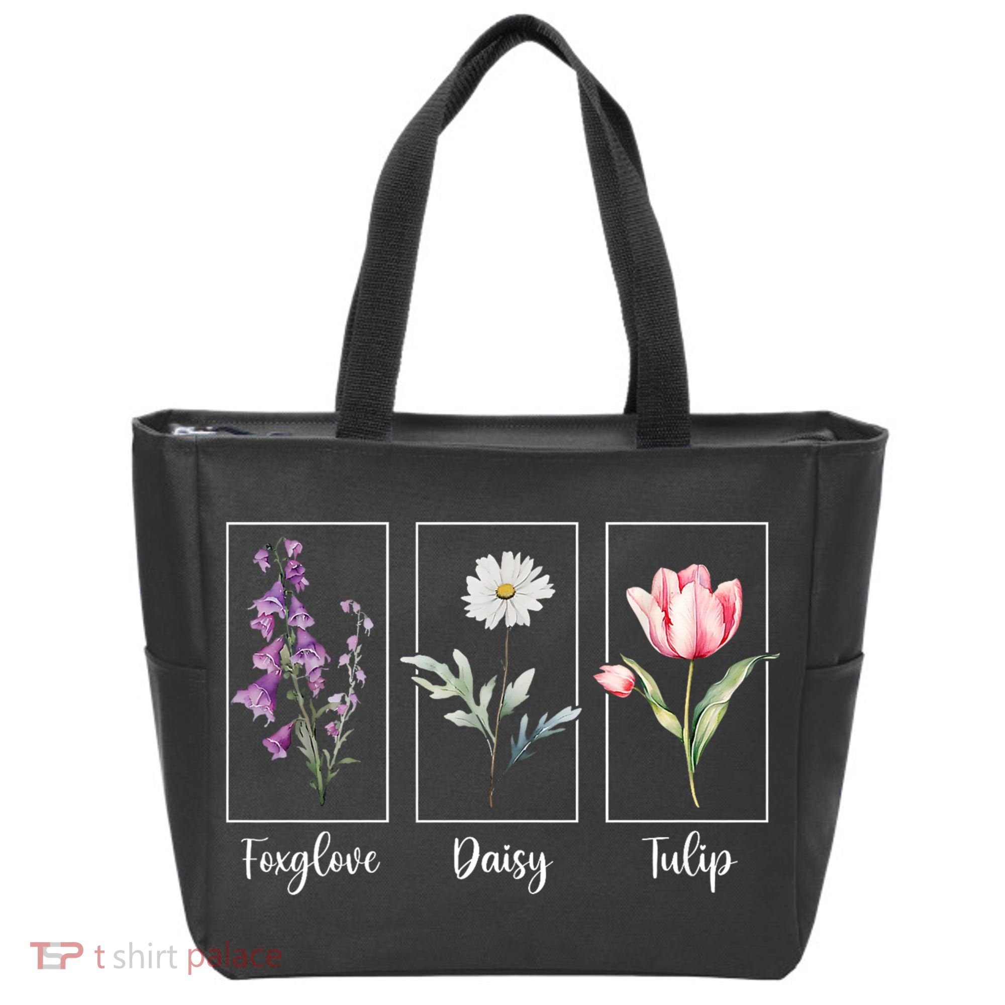 Subtle Floral Foxglove Daisy Tulip Flowers Women Tote Bag