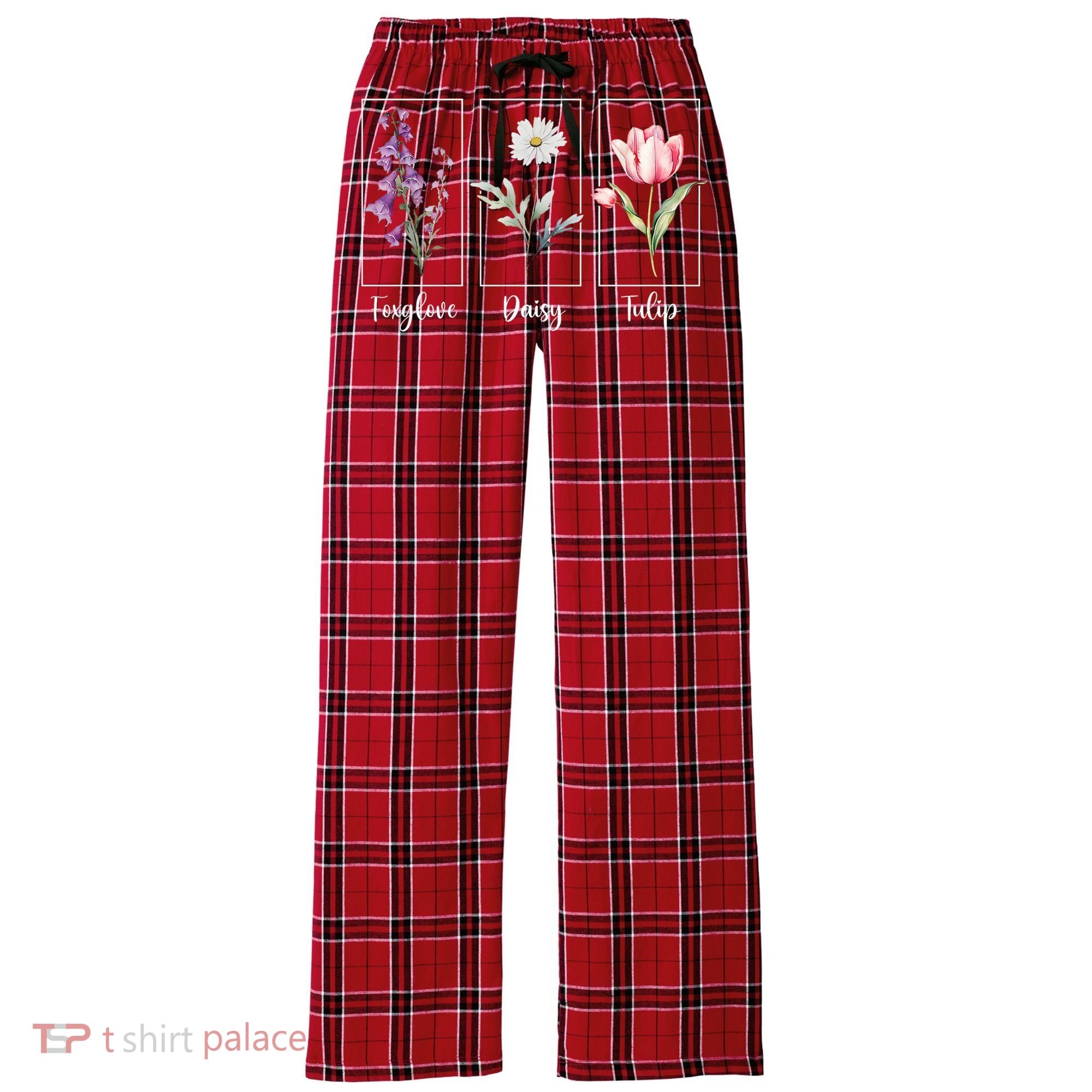 Subtle Floral Foxglove Daisy Tulip Flowers Women Women's Flannel Plaid Pajama Pants