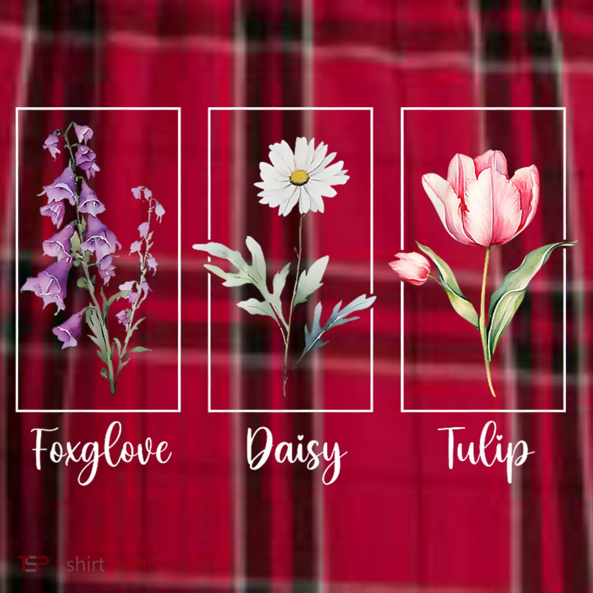 Subtle Floral Foxglove Daisy Tulip Flowers Women Women's Flannel Plaid Pajama Pants