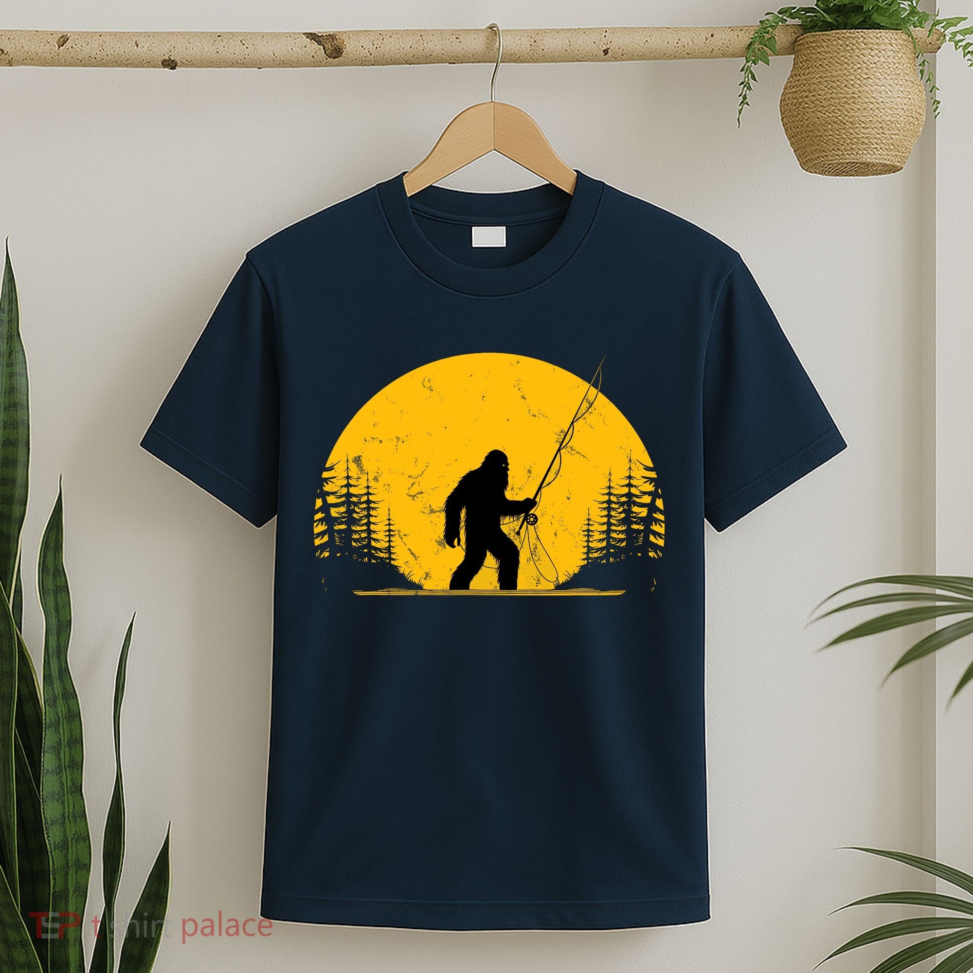 Sasquatch Fly Fishing Vintage Trout Fisherman Funny T-Shirt