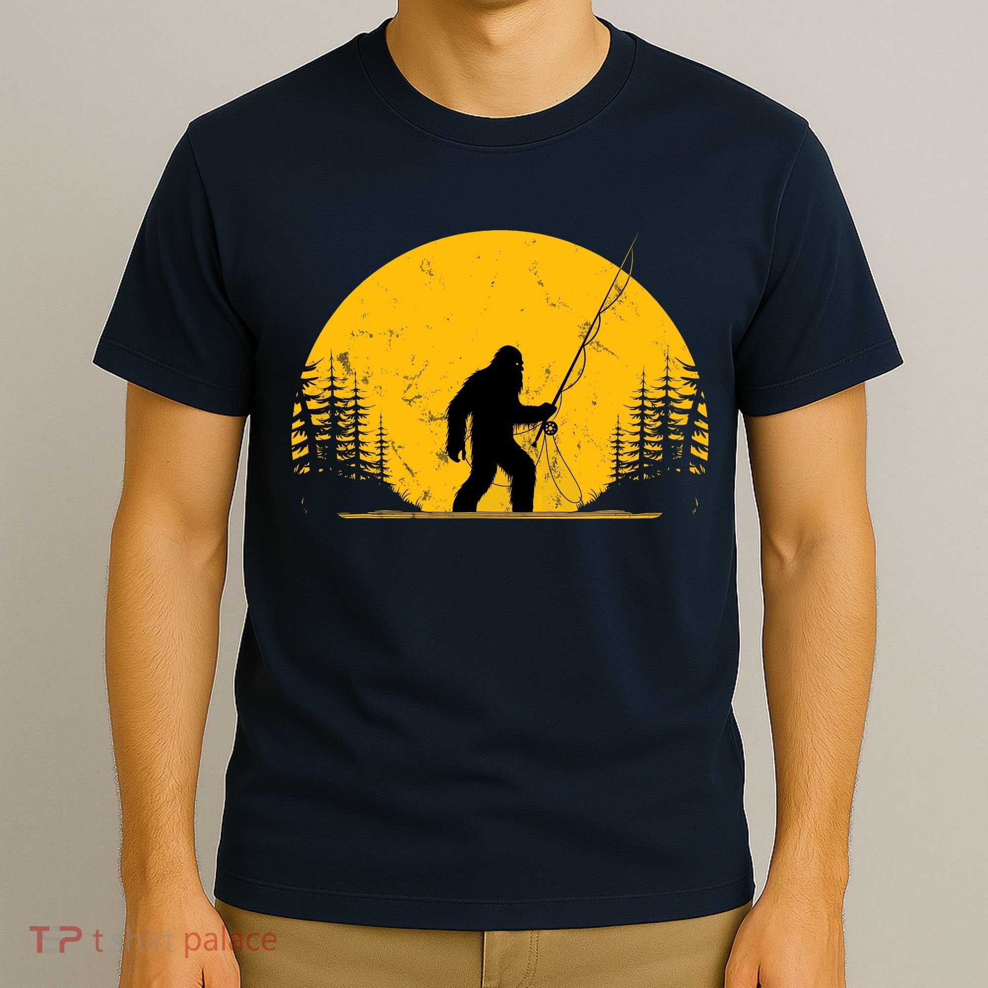 Sasquatch Fly Fishing Vintage Trout Fisherman Funny T-Shirt