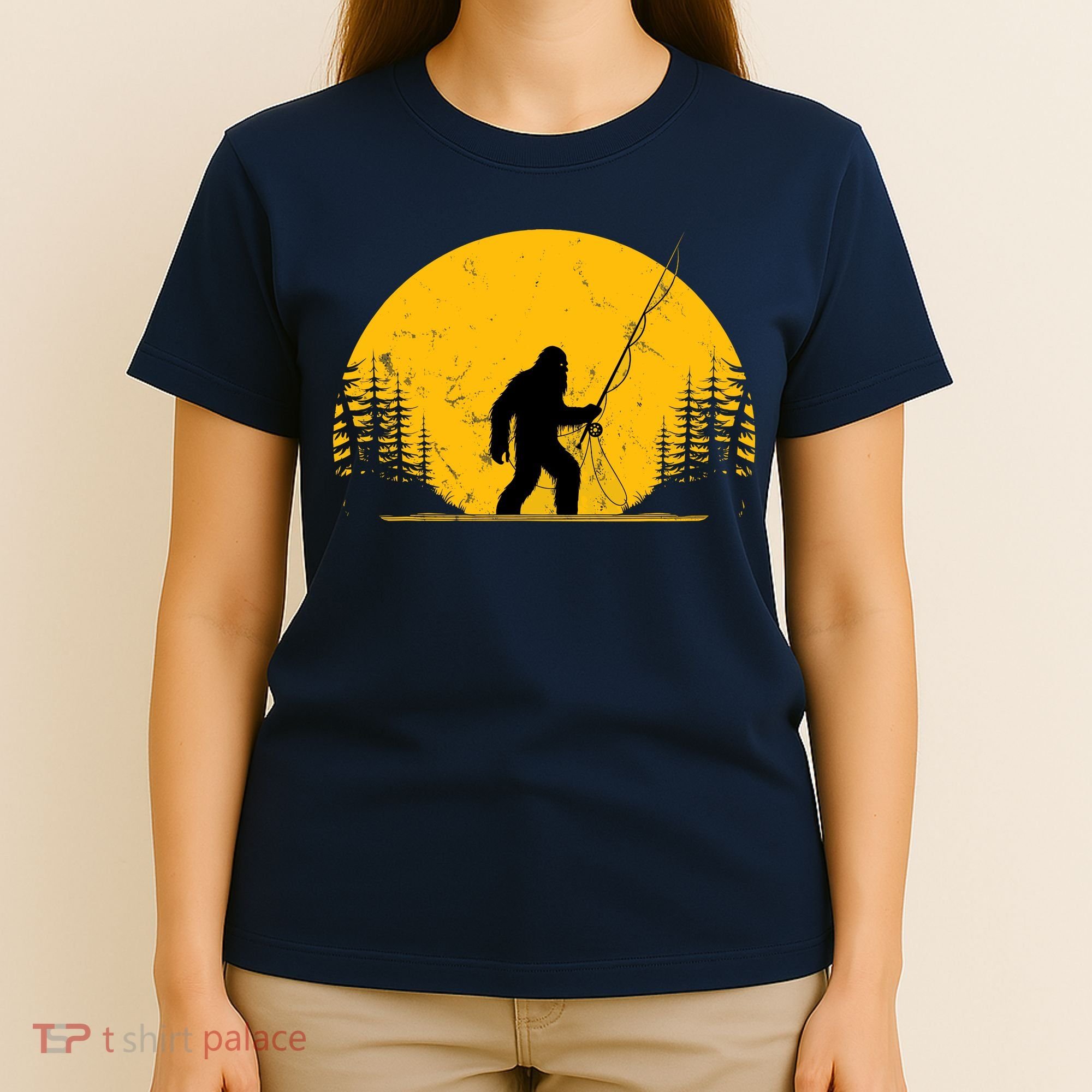Sasquatch Fly Fishing Vintage Trout Fisherman Funny T-Shirt