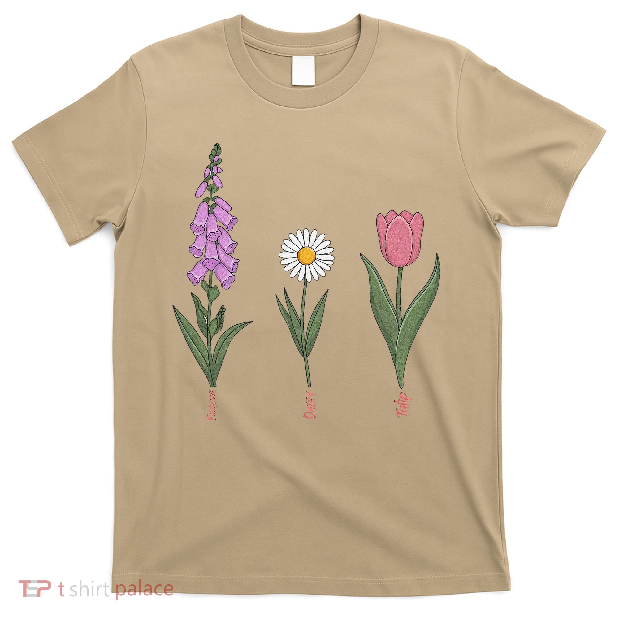 Subtle Floral Flowers Foxglove Daisy Tulip Vintage Art T-Shirt