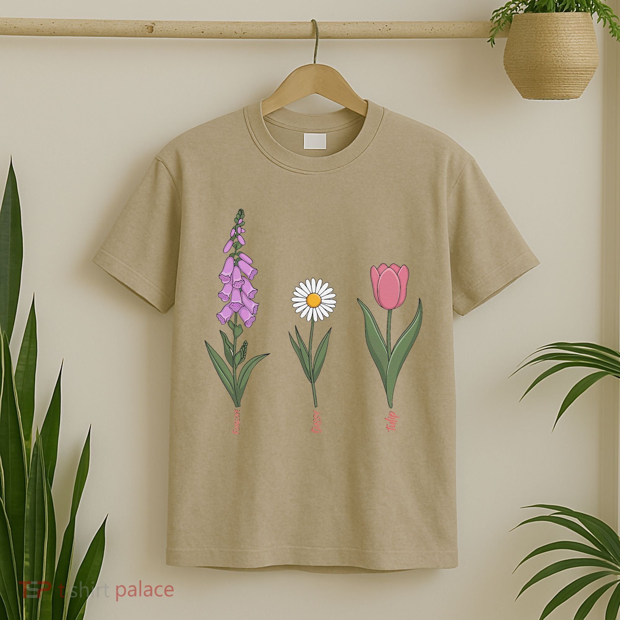 Subtle Floral Flowers Foxglove Daisy Tulip Vintage Art T-Shirt