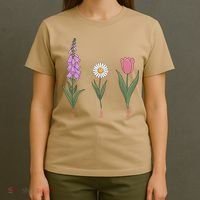 Subtle Floral Flowers Foxglove Daisy Tulip Vintage Art T-Shirt thumb 4